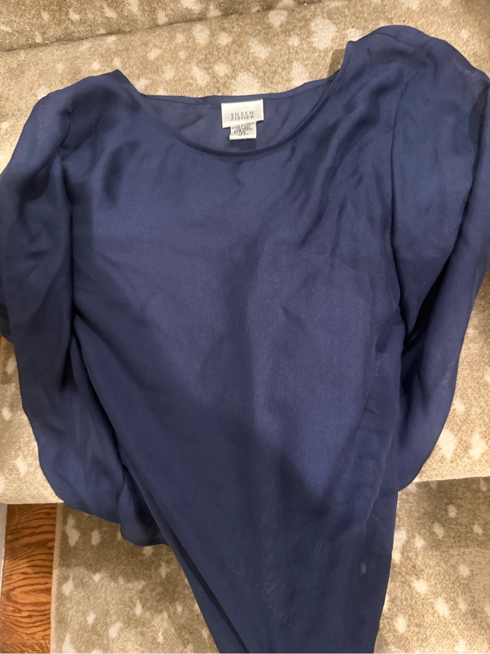 Eileen Fisher Silk Deep Navy Scoop Neck Top